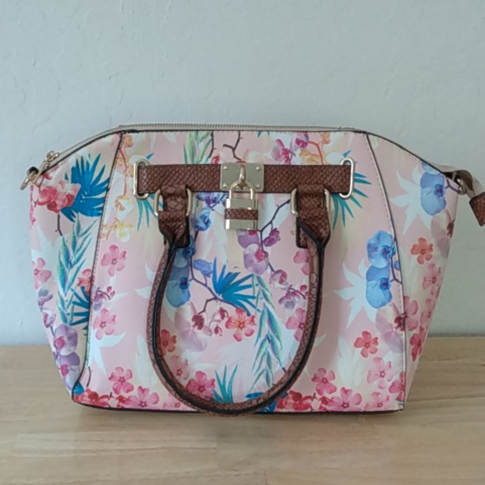 Unused Pink Floral Satchel Handbag
